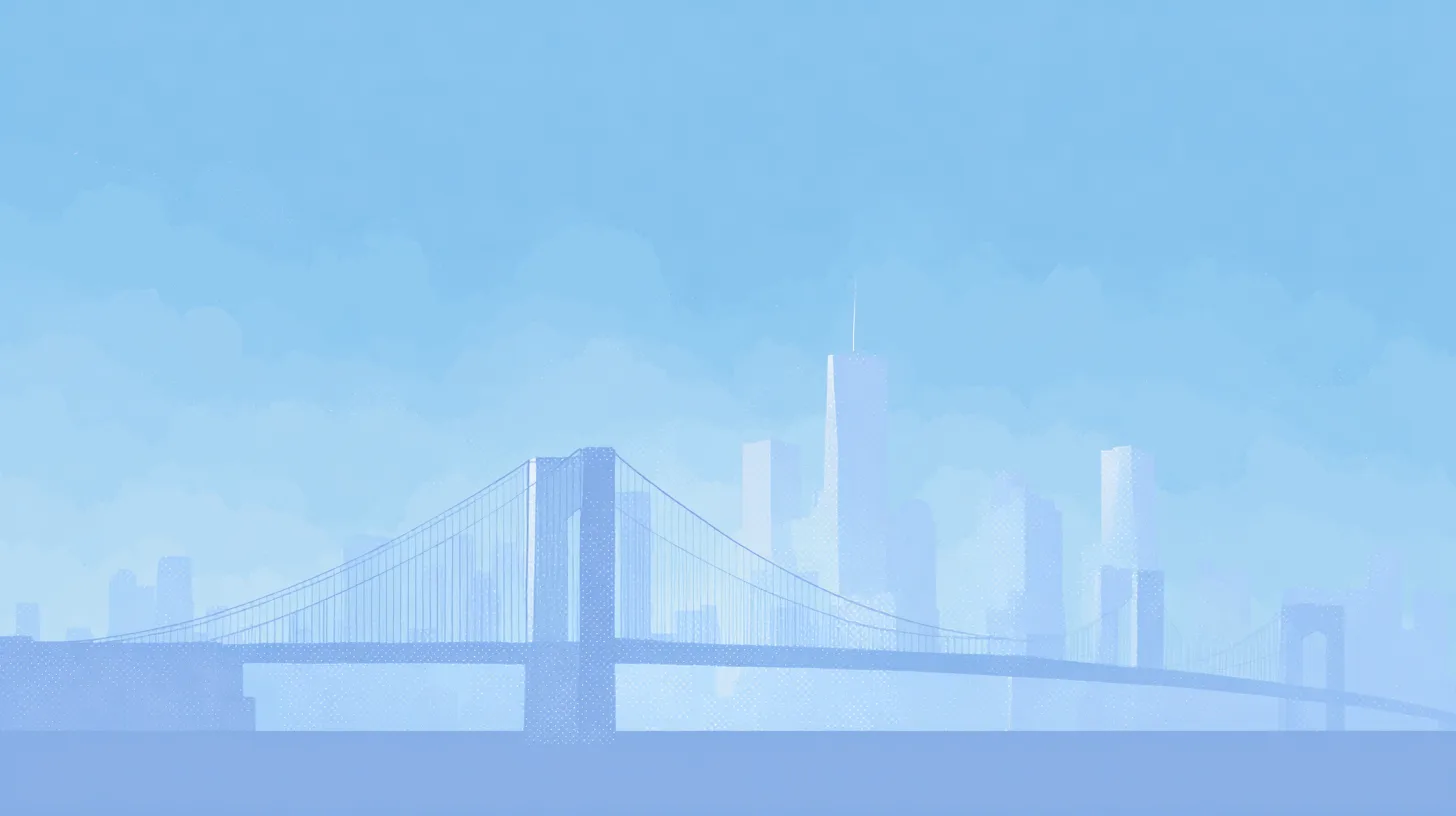 An abstract image showing a bridge connecting an old, blocky structure (representing legacy systems) to a modern, sleek city skyline (representing modern tech).